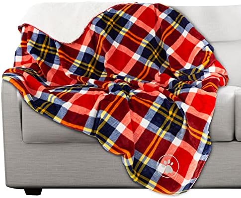 Waterproof Pet Blanket - 50x60 Reversible Plaid Throw Protects Couch, Car, Bed from Spills, Stains, or Fur - Dog and Cat Blankets by Petmaker (Red)