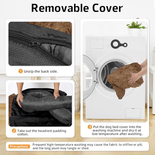 GGIB Calming Dog Bed Fluffy Plush Dog Mat for Furniture Protector with Removable Washable Cover for Large Medium Small Dogs and Cats (Extra Large (53x39.3x6), Brown)