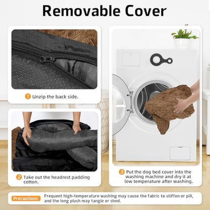 GGIB Calming Dog Bed Fluffy Plush Dog Mat for Furniture Protector with Removable Washable Cover for Large Medium Small Dogs and Cats (Extra Large (53x39.3x6), Brown)