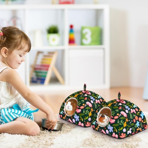 Glittme Guinea Pig Hideout 2Pack Guinea Pig Bed with Soft Pads Washable Guinea Pig House with Non-Slip Bottom Rabbit Hideout for Guinea Pig, Ferrets, Hamster, Guinea Pig Accessories, S