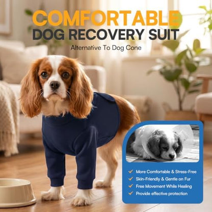 Queenmore Large Recovery Suit for Dogs, Dog Recovery Shirt Front Legs Anti-Licking Shirt, Adjustable Pet Post Surgery Shirt Cone Alternative, Navy Blue, XXL