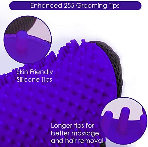 Pet Hair Removal Glove with 255 Silicone Tips for Dogs & Cats,1 Pair Purple