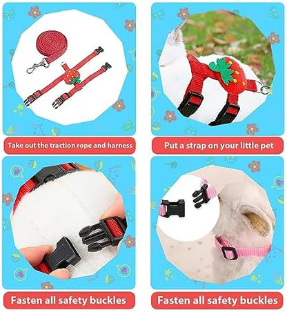4 Sets Adjustable Bunny Rabbit Harness and Leash Set Small Pet Cute Vest Harness Leash Ferret Harness Guinea Pig Harness Ferret Leash with Decorations for Bunny Kitten Puppy, Small Pets