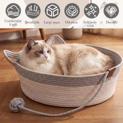 Novabright 2 Pack Woven Cat Baskets, 18.11 x 15.75 x 5.91 Inch, Grey
