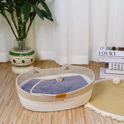 Rope Cat Bed, Cat Bed Basket with Summer and Winter Mats