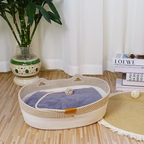 Natural Rope Cat Basket, Handwoven Rope Basket for Cats