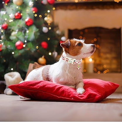 Christmas Dog Collar - Holiday Pet Collar With Gingerbread Man and Snowman Print, Durable and Cute for Boys and Girls, Adjustable for Medium Dogs