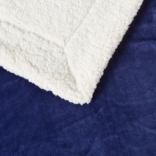 Amazon Basics Reversible Sherpa Throw Blanket, Warm for Bed and Couch, 50"x60", Navy