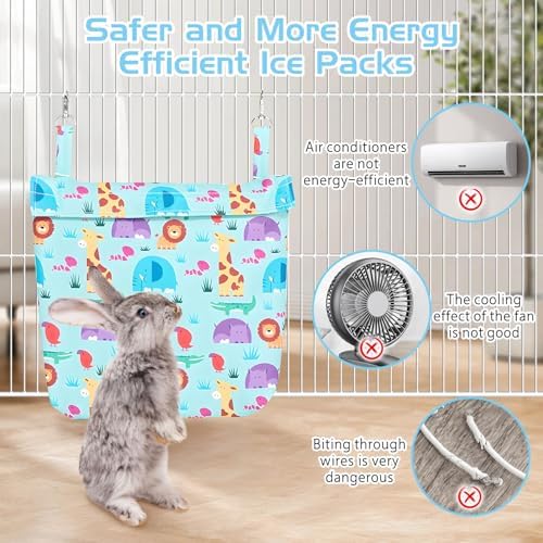 Hamiledyi Rabbit Cooling Pouch with Ice Pack - No Condensation Pad for Bunny Cage Accessories, Washable Cooling Mat for Small Animals (Ferret, Guinea Pig, Chinchilla) in Summer