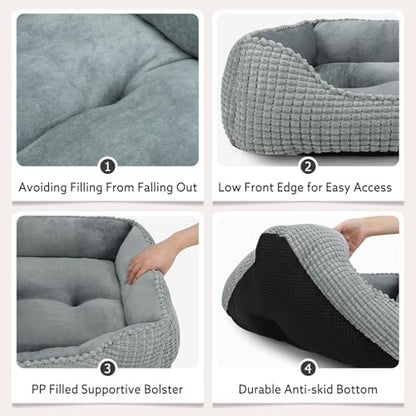 MIXJOY Rectangle Washable Orthopedic Dog Bed for Small, Medium and Large Dogs, Soft Calming, Sleeping Puppy Bed Durable Pet Cuddler with Anti-Slip Bottom, S (20"x19"x6")