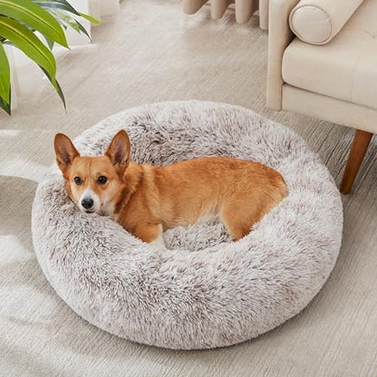 Western Home Calming Donut Medium Dog Bed Washable Pet Bed,30" White Khaki