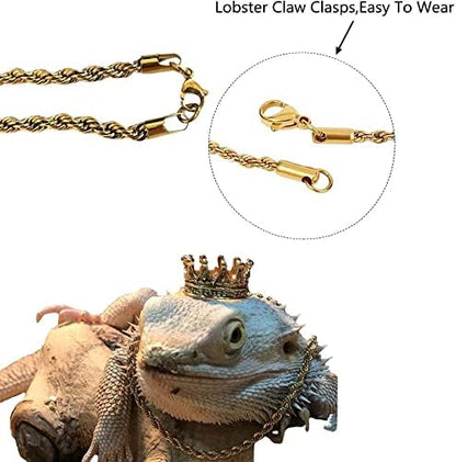 2Pcs Lizard Crown Necklace Set Metal Lizard Outfit Reptile Clothes Accessories Lizard Photo Props for Bearded Dragons Iguana Amphibians and Other Small Animals (Black)