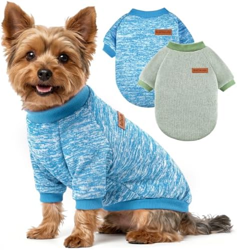 2 Pack Dog Sweaters for Small Dogs Girl Boy Winter Fleece Clothes Warm Soft Dog Sweatshirt Outfit for Dogs Cats Pet Apparel (Light Blue+Matcha Green, M (Back: 13.7", Chest: 17.7", 10-14 lbs))