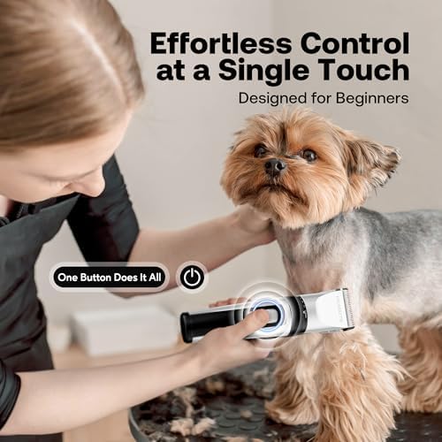 HEAPETS Dog Grooming Clippers, Low Noise, Electric Quiet, Adjustable Clipper Comb, Rechargeable Cordless Dog Hair Clippers for Dogs Cats Pets, White