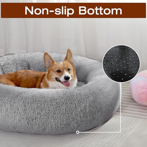 JOLLYVOGUE Dog Bed, Calming Anti-Anxiety Large Dog Bed, Fluffy Donut Cushion for Medium and Large Pets (27")