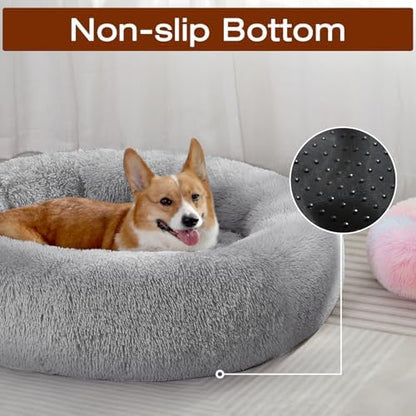 JOLLYVOGUE Dog Bed, Calming Anti-Anxiety Large Dog Bed, Fluffy Donut Cushion for Medium and Large Pets (27")