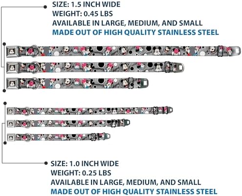 Buckle-Down Seatbelt Buckle Dog Collar - Mickey & Minnie Peek-a-Boo Expressions Swirl Black/White - 1" Wide - Fits 11-17" Neck - Medium