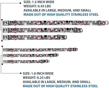Buckle-Down Seatbelt Buckle Dog Collar - Mickey & Minnie Peek-a-Boo Expressions Swirl Black/White - 1" Wide - Fits 11-17" Neck - Medium