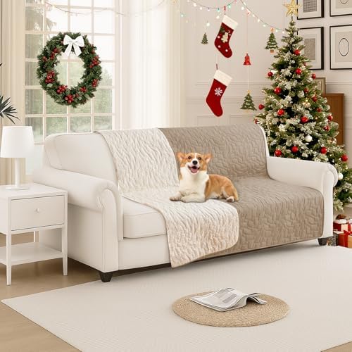 Waterproof Dog Bed Cover, Non-Slip Dog Blanket for Couch, Couch Covers for Dogs Washable, Pet Blanket for Furniture, Pet Bed Mat for Sofa, Car, Pet Supplies (52x82 Inch, Khaki)