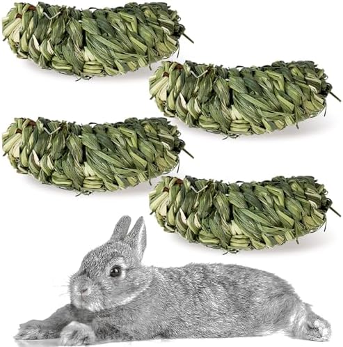 Hamiledyi Rabbit Chew Ball Bunny Timothy Grass Ball Natural Woven Chewing Toys Small Animal Activity Play Balls Chew Toys for Bunny Rabbits Hamster Guinea Pigs Chinchilla Gerbils 4PCS