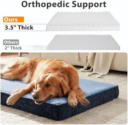 JOEJOY Orthopedic Dog Bed for Large Dogs, Washable Dog Crate Bed Large Sized with Removable Cover, Egg Memory Foam Big Pet Beds, Blue, 35"x22"