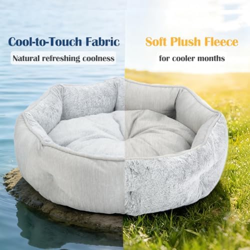Small Dog Bed for Small Dogs, Cat Bed for Indoor Cats, Cooling Pet Bed for Puppy, Reversible Design with Cool-Touch Summer Side, Machine Washable with Non-Slip Bottom 25 Inch