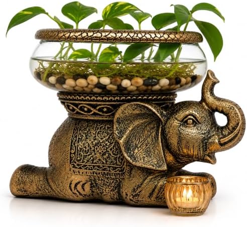 Good Luck Elephant Terrarium Bowl, Antique Gold