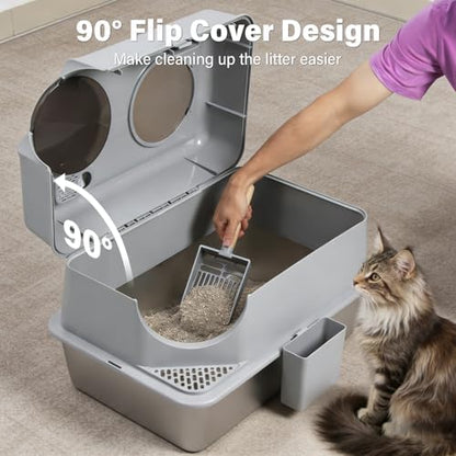 Stainless Steel Litter Box with Lid, XL Large Enclosed Cat Litter Box