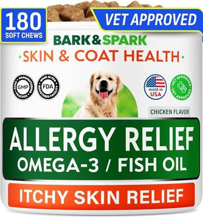 Dog Allergy Relief Chews - Skin Health & Anti-Itch Supplement with Omega-3