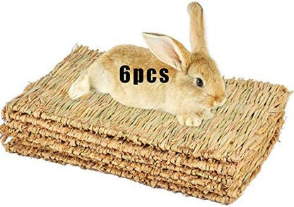 Hamiledyi Grass Mat for Rabbit Natural Woven Bed Mat Bunny Chew Toys (6PCS)