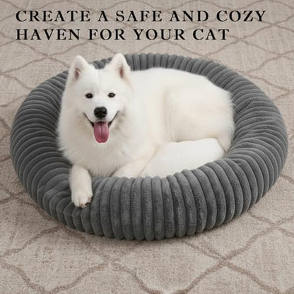 Short Plush Dog Bed Donut, Ultra-Soft & Machine Washable Dog Beds, Durable Round Calming Pet Bed for Cats and Small, Medium, Large Dogs (Dark Grey, X-Large)
