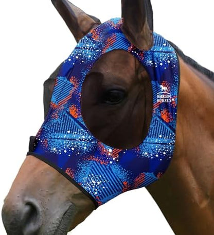 Harrison Howard Super Comfort Stretchy Fitting Horse Fly Mask with UV Protection Soft on Skin with Breathability Chic Blue Pony