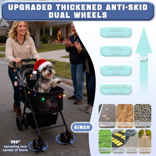 4 Wheels Pet Stroller 4 in 1 Pet Stroller with Detachable Carrier for Small & Medium Dogs Cats up to 55 lbs Easy-Folding Travel Dog Wagon with Car Seat Breathable Mesh,White Cartoon