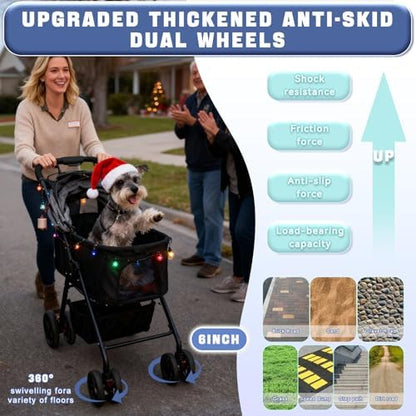 4 Wheels Pet Stroller 4 in 1 Pet Stroller with Detachable Carrier for Small & Medium Dogs Cats up to 55 lbs Easy-Folding Travel Dog Wagon with Car Seat Breathable Mesh,White Cartoon