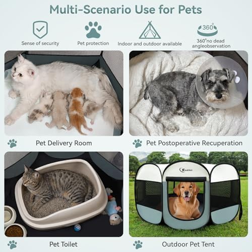 Sieidihit Dog Cat Pet Playpen Puppy Crate Cage Indoor Outdoor, Large Grey