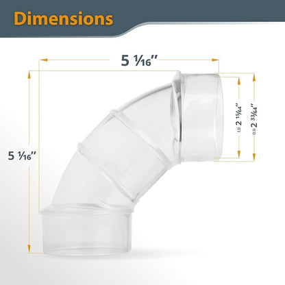 POWERTEC 70469 Clear PVC Pipe 2-1/2" x 36" Long, 2-1/2" OD 90 Degree Elbow and 2-1/2" Pipe Coupling for Dust Collection Hose & Fittings