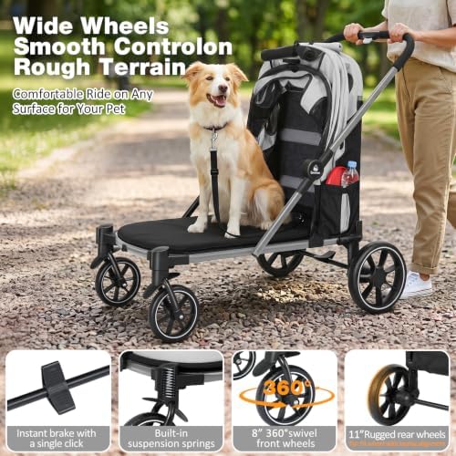 Dog Stroller for Medium Dogs 88lbs with Ramp for Easy Access Foldable, Grey