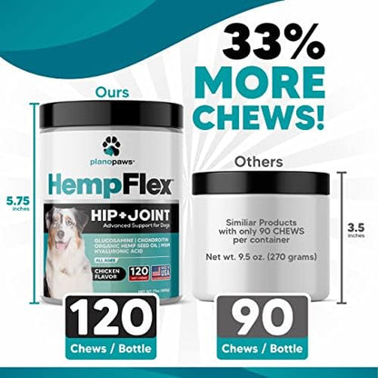 Glucosamine for Dogs Hip and Joint Supplement, 120 Soft Chews with Hemp