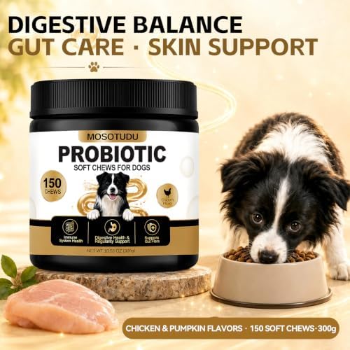 Probiotics for Dogs - Gut Health, Immune Support, Diarrhea, Gas & Constipation Care | with Prebiotics, Digestive Enzymes & Pumpkin - Dog Probiotic Soft Chews, 150 Count