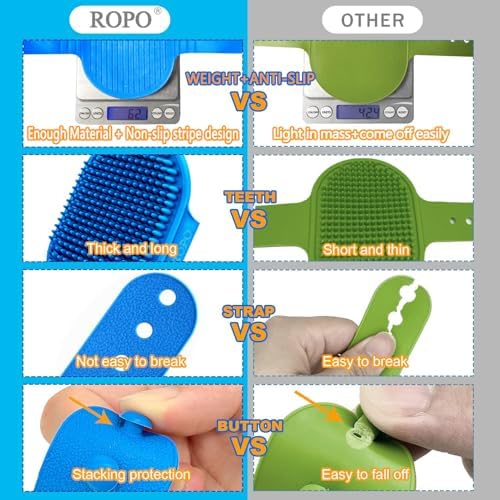 ROPO Dog Bath Brush, Dog Shampoo Brush With Adjustable Ring Handle Long Bristles, Upgraded Version Anti-Slip Back & Strap, Pet Grooming Brush for Dogs & Cats 2pcs