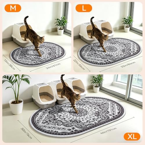 Cat Litter Mat, 24"x15" High Density PVC Litter Rug Trapping Mat, Non-Slip, Waterproof & Urine-Proof Kitty Litters Catcher Mats, Keep Floor Clean, Soft on Kitten Paws, Cat Essentials Black