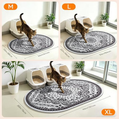 Cat Litter Mat, 24"x15" High Density PVC Litter Rug Trapping Mat, Non-Slip, Waterproof & Urine-Proof Kitty Litters Catcher Mats, Keep Floor Clean, Soft on Kitten Paws, Cat Essentials Black