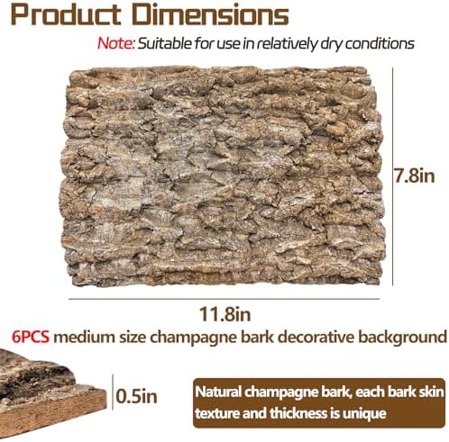 Cork Terrarium Background 11.8x7.9in 6PCS Natural Reptile Cork Bark Flats Terrarium Board Bearded Dragon Climbing Wall Mat Tank Accessories Decor for Lizard Chamelon Snake Turtle Spider Crested Gecko