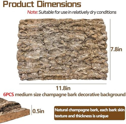 Cork Terrarium Background 11.8x7.9in 6PCS Natural Reptile Cork Bark Flats Terrarium Board Bearded Dragon Climbing Wall Mat Tank Accessories Decor for Lizard Chamelon Snake Turtle Spider Crested Gecko