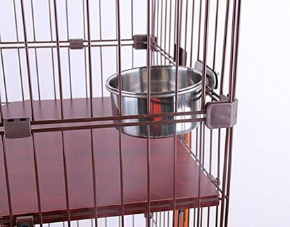 Pet Dog Stainless Steel Coop Cups with Clamp Holder - Detached Dog Cat Cage Kennel Hanging Bowl,Metal Food Water Feeder for Small Animal Ferret Rabbit (Medium)