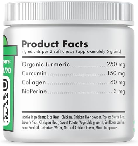 LEGITPET Turmeric Curcumin Hip & Joint Supplement for Dogs – Supports Mobility, Comfort & Overall Wellness – with Collagen & BioPerine – 30 Chews
