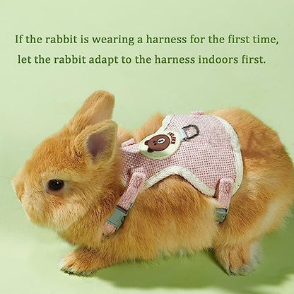 Rabbit Harness and Leash Set 2 Pieces Adjustable Bunny Harness Leash Ferret Harness Guinea Pig Harness Ferret Leash for Small Pets Walking Outdoor (Pink, Small)