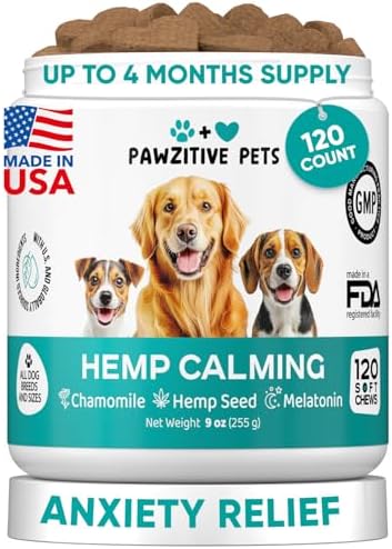 Hemp Calming Chews for Dogs - Dog Calming Chews for Anxiety Relief, Stress, Separation, Fireworks, Thunder, Travel, Vet Visits - USA Product - 120 Soft Treats with Melatonin, Chamomile, Passion Flower