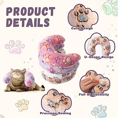 Sweetude 4 Pcs Cat Pillow Calming Pet Dog Neck Pillow, Paw, Medium
