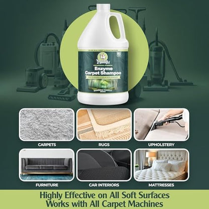 Sprinkle & Sweep: Enzyme Carpet Shampoo - 1 Gal, Deep Cleaning Pet Stain & Odor Remover, Dog Cat Mess-Urine-Accident Solution, All Machine Compatible